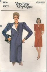 8930 VOGUE SS-LS ASYMMETRIC LAPEL  DRESS PATTERN 10, 18 OR 16 CHOICE uncut